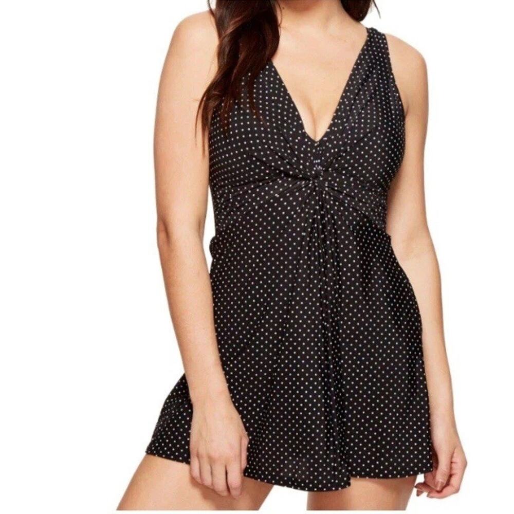 Miraclesuit Marais Black White Polka Dot Swimdress One Piece Slim Swimsuit Sz 12